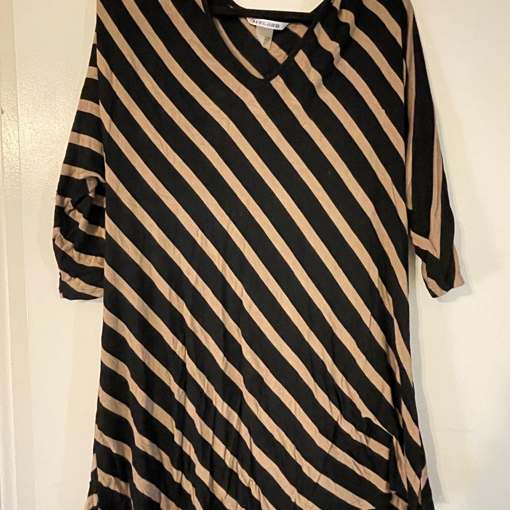 Striped Long Sleeve Dress - Black and Tan